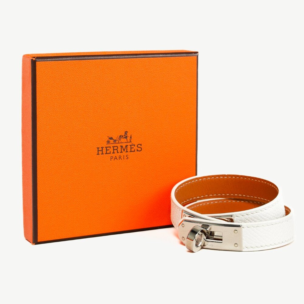 Hermes Kelly Double Tour Blanc Epsom Leather Bracelet